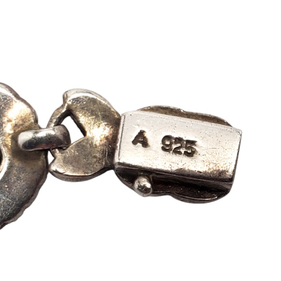 Vintage Marcasite Sterling Silver Carved Gemstone Scarab Bracelet #20595 - Picture 6 of 10